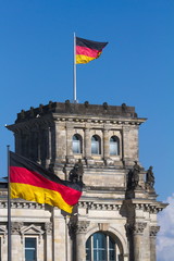 Obraz premium Reichstag in Berlin, Flags, Germany