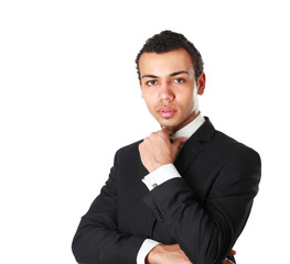 Portrait of a businessman standing isolated on white background