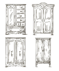 set of hand drawn wardrobes. Vector illustration.