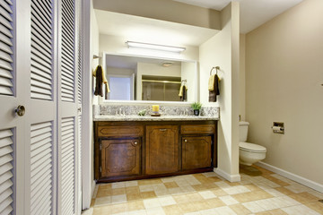 Bathroom interior with modern vanity cabinet