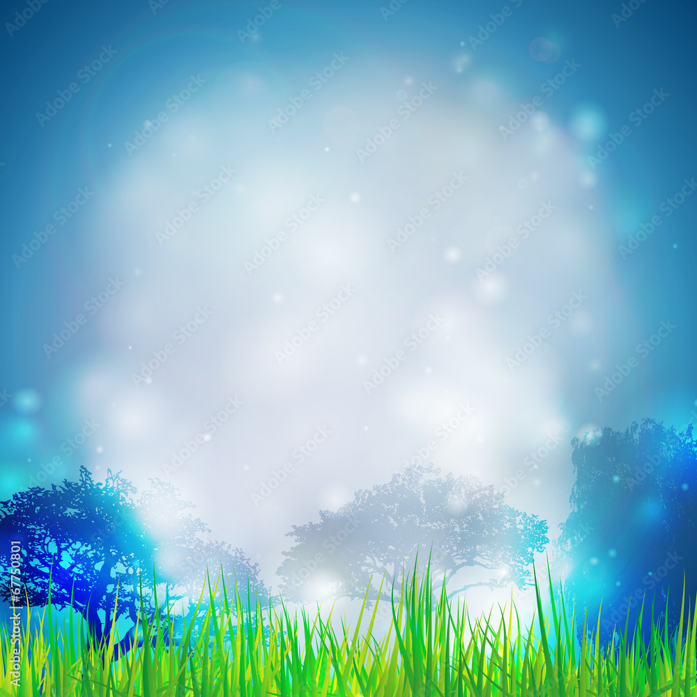 Poster abstract background with grass and silhouettes of trees vector