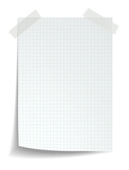 White squared notebook paper on white background