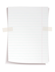 White notebook paper with lines on white background