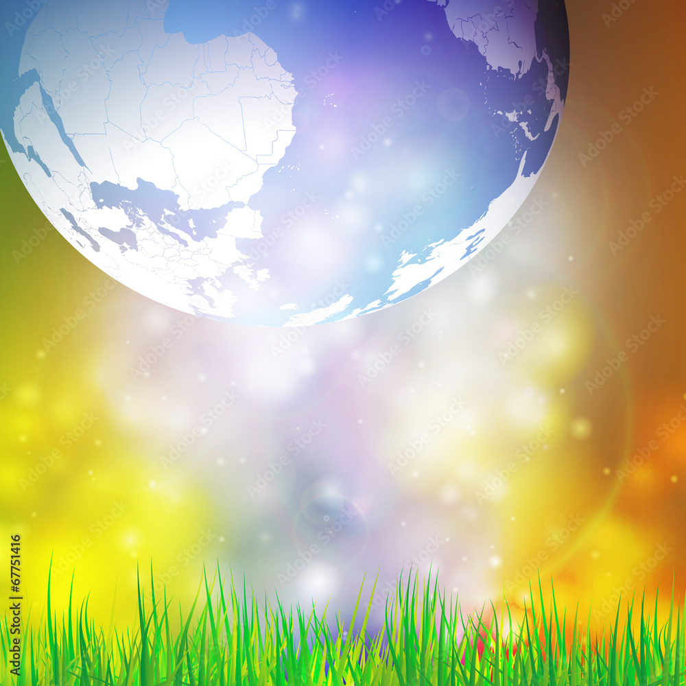 Poster abstract background of globe with grass vector illustration.