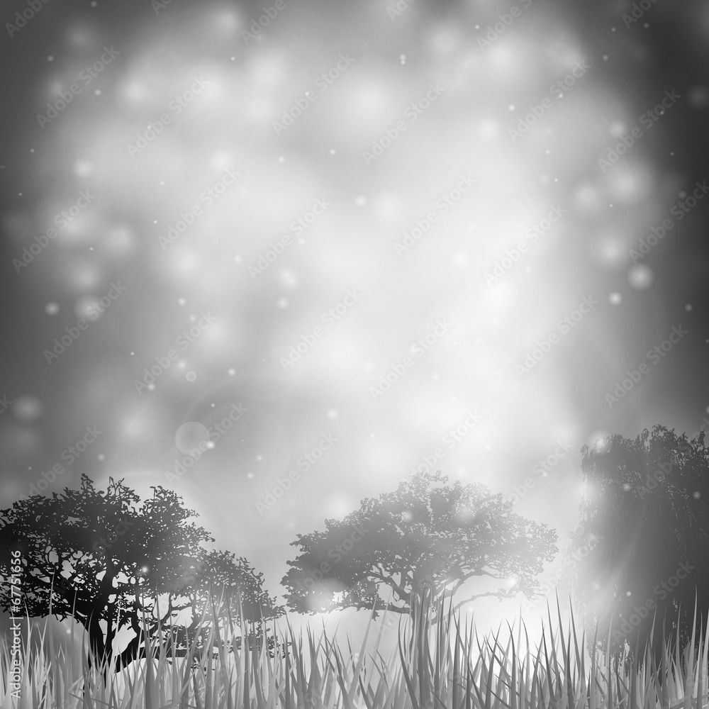 Poster abstract background with grass and silhouettes of trees vector