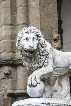 Statue of a lion at the Loggia dei Lanzi in Piazza della Signori
