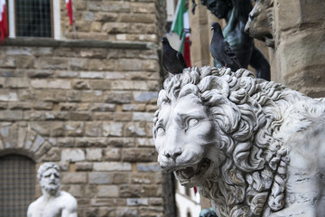 Statue of a lion at the Loggia dei Lanzi in Piazza della Signori
