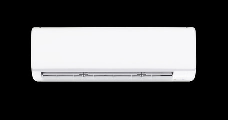 ir conditioner (AC) indoor unit icon or evaporator and wall mounted. That is part of mini split system or ductless system type. For removing heat and moisture from room. Isolated on black ground. © DifferR