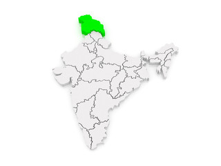 Map of Jammu and Kashmir. India.