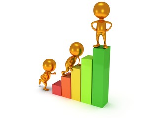 3D colored bar graph and climbing people