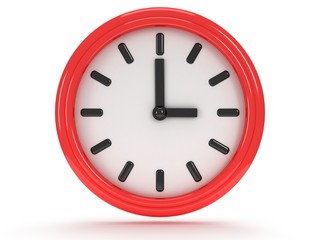 Round office clock shows three o'clock