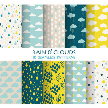 10 Seamless Patterns - Rain and Clouds - Texture for wallpaper