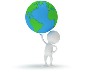 3d white man stand with earth planet globe