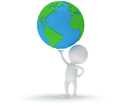 3d white man stand with earth planet globe