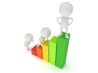 3D colored bar graph and climbing people