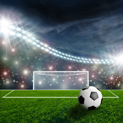 Soccer ball on green stadium arena - 67755623