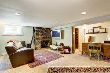 Living room and office area in old house