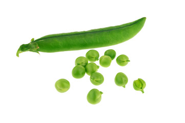 Green pea pod with split peas
