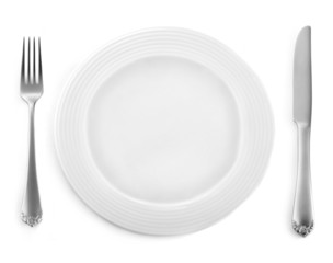 Empty plate with fork and knife