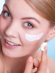 Skincare. Face of young woman girl taking care of dry skin.