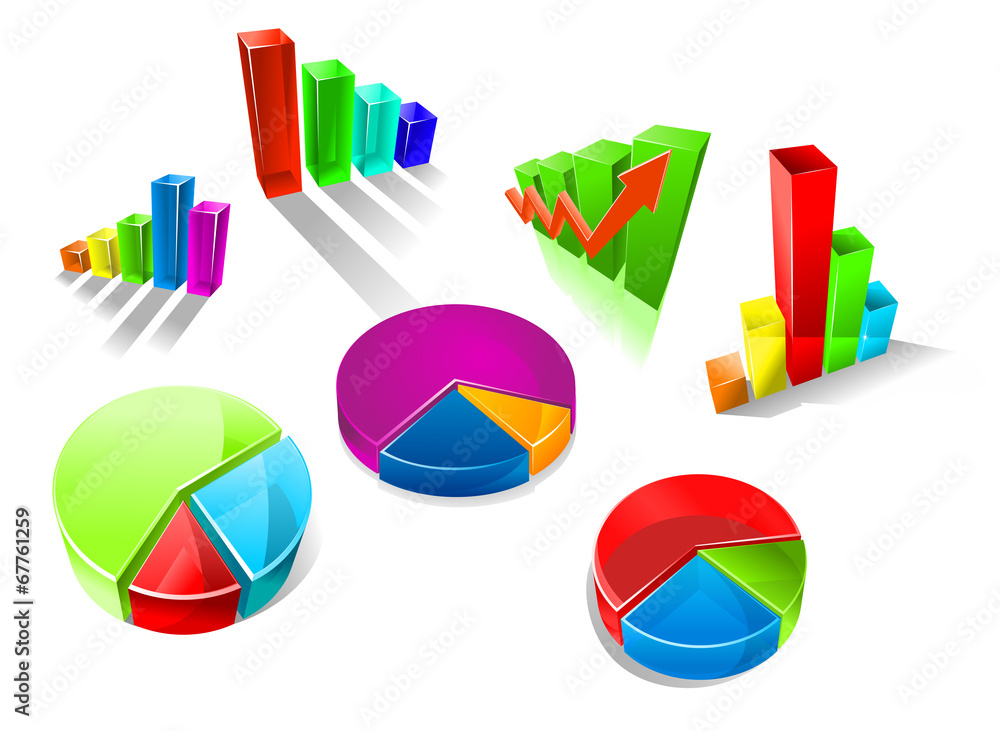 Aufkleber Set of colorful 3d graphs and charts