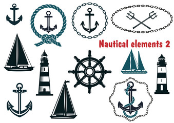 Set of nautical heraldry themed elements