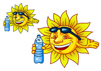 Laughing tropical sun with bottled water