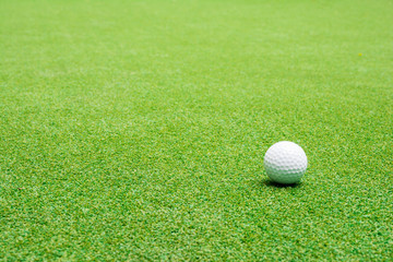 Golf ball on the green grass.
