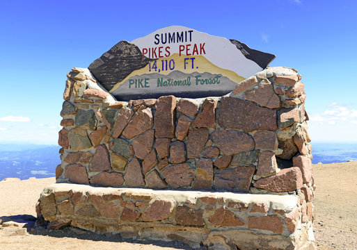 Summit Marker On Pikes Peak, Colorado 14er, USA