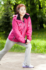 Girl exercising before run