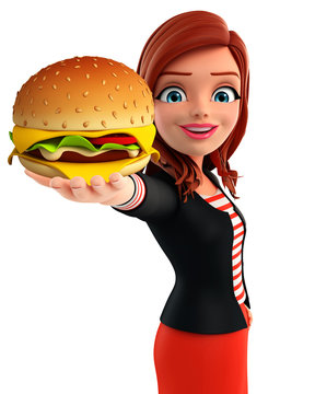 Young Corporate lady with burger