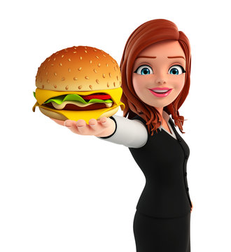 Young Business Woman with burger