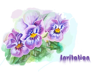 Invitation with pansy flowers.