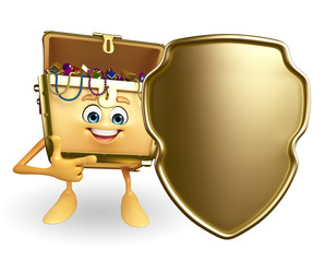 Treasure box character with shield