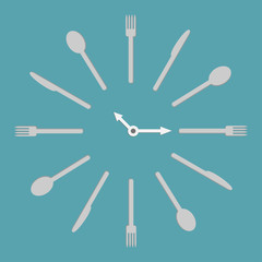 Fork knife spoon round clock. Menu cover template. Flat design