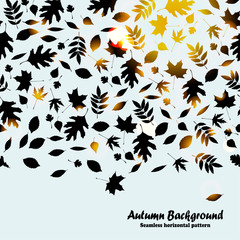 Vector autumn horizontal pattern. Background with black leaves