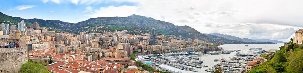 Fototapeta na wymiar Panoramic view of Monaco on cloudy summer day