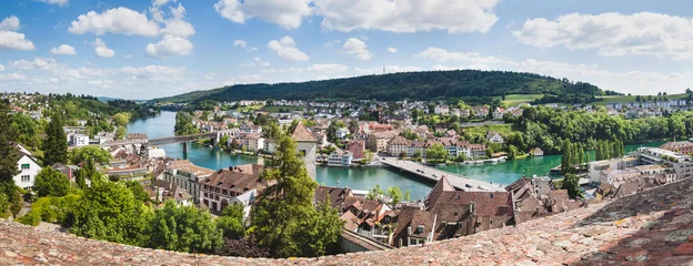 Foto op Canvas Panoramic view of Swiss town Schaffhausen. River Rhine. © fischers