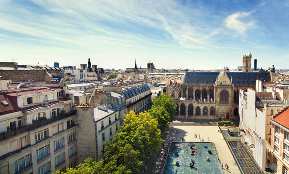 Panoramic View Of Paris From The Roof Of The Centre Pompidou Mus