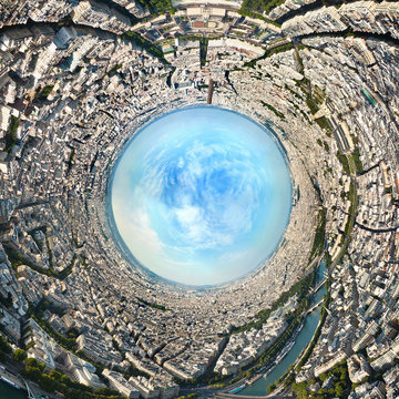 Stereographic Panoramic Projection Of Paris. France. Summer In E