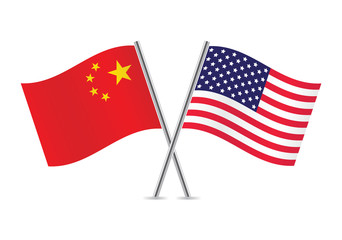 Chinese and American flags. Vector illustration.