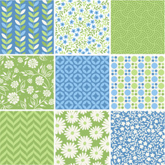 Seamless vector patterns set - summer floral backgrounds