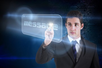Obraz premium Businessman pointing to word message