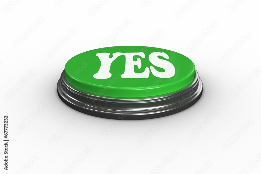 Poster Yes on digitally generated green push button