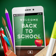 Back to school - illustration with smartphone and stationery