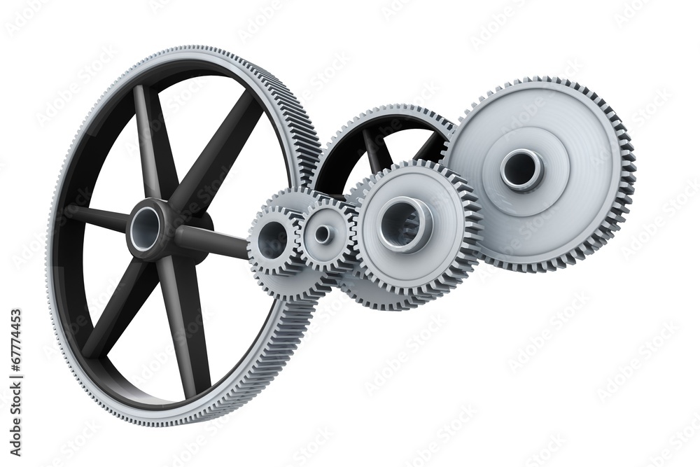 Poster white cogs and wheels connecting