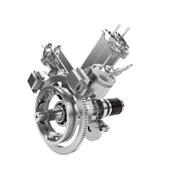 Naklejka premium Disassembled V2 engine of large powerful motorbike isolated on w