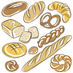 set of different breads, vector