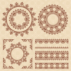 brown vintage ornaments and frames - vector set