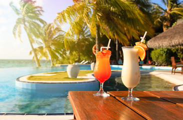 Two cocktails on tropical vacation